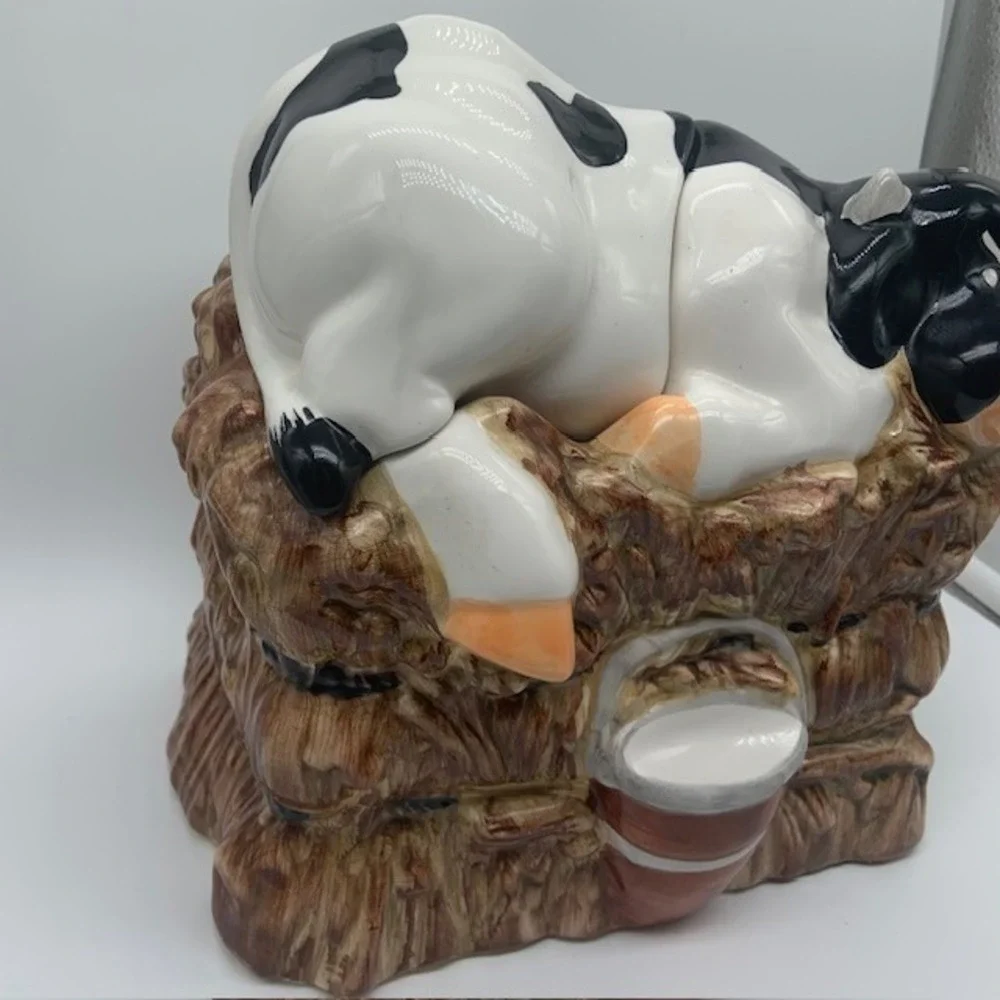 Vintage CKAO Cow Cookie Jar Ceramic Black White Farmhouse Country Kitchen Decor